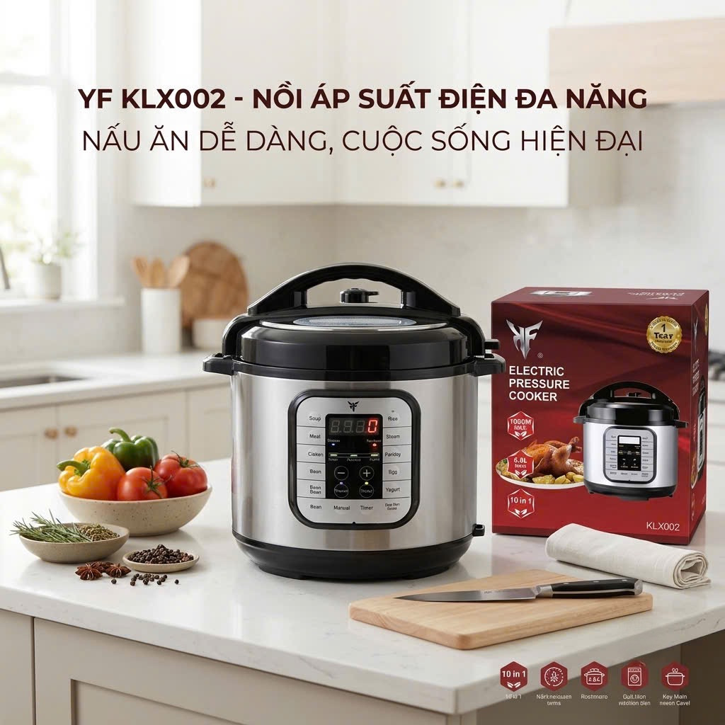 {Order giao 28/7} Nồi áp suất đa năng 10 in 1 KLX002, dung tích 6L, công suất 1000W