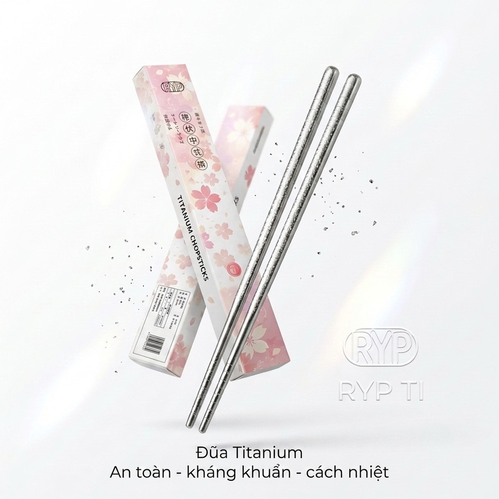 {Order 28/7} Đôi đũa Titanium Nguyên Chất thương hiệu RYP, Kháng khuẩn, siêu nhẹ, chống trơn