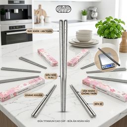 Đôi đũa Titanium Nguyên Chất thương hiệu RYP, Kháng khuẩn, siêu nhẹ, chống trơn