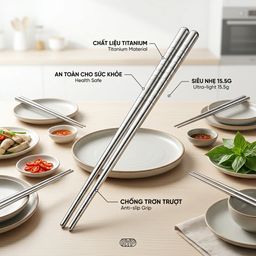 Đôi đũa Titanium Nguyên Chất thương hiệu RYP, Kháng khuẩn, siêu nhẹ, chống trơn