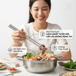 Đôi đũa Titanium Nguyên Chất thương hiệu RYP, Kháng khuẩn, siêu nhẹ, chống trơn