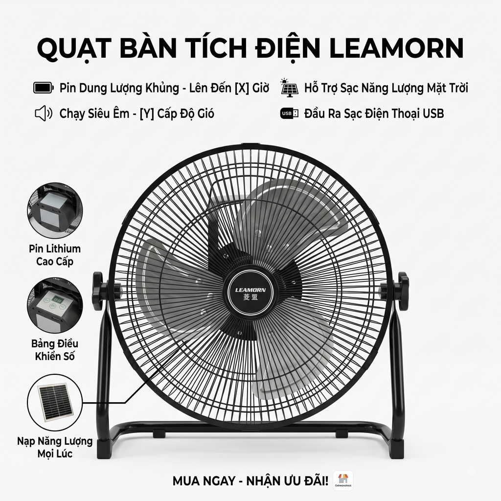 Cách sử dụng Quạt tích điện năng lượng mặt trời 12 inch LEAMORN / PD-108 Hướng dẫn thao tác sử dụng và trải nghiệm thực tế Quạt tích điện năng lượng mặt trời 12 inch LEAMORN / PD-108