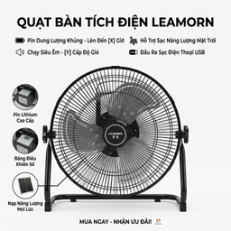 Quạt tích điện năng lượng mặt trời 12 inch LEAMORN / PD-108