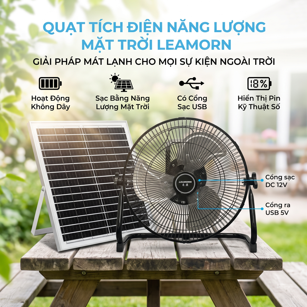 Tính năng Quạt tích điện năng lượng mặt trời 12 inch LEAMORN / PD-108 Chi tiết tính năng nổi bật và chất liệu bền bỉ của Quạt tích điện năng lượng mặt trời 12 inch LEAMORN / PD-108