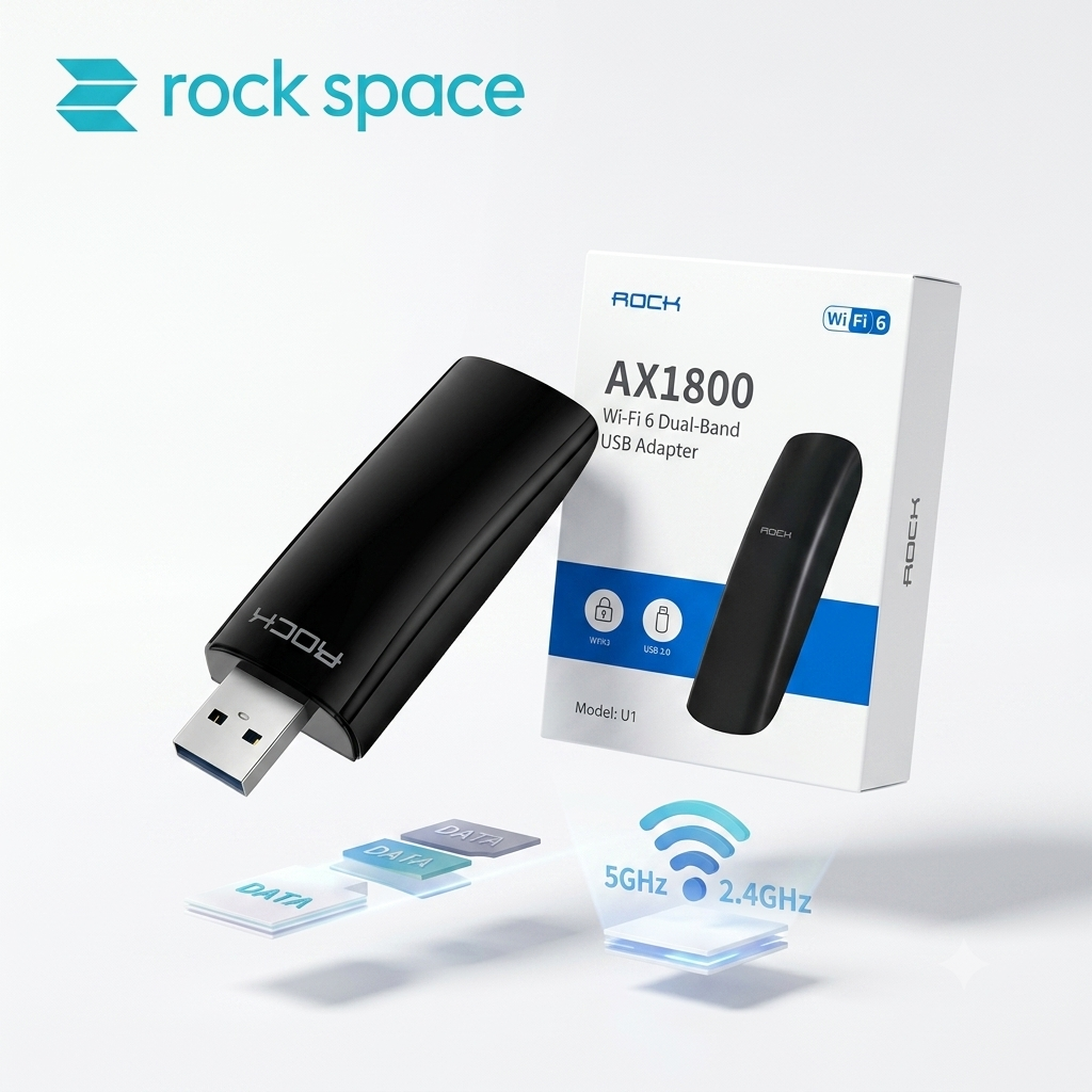 {Order giao 28/7} Bộ chuyển đổi WIFI hãng Rock Space AX1800, WIFI 6 cho Laptop, PC 5G & 2.4G
