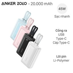 Pin Dự Phòng Anker Zolo 20000 45W - A110M (Tích hợp 2 Cáp TypeC) - không hộp,…