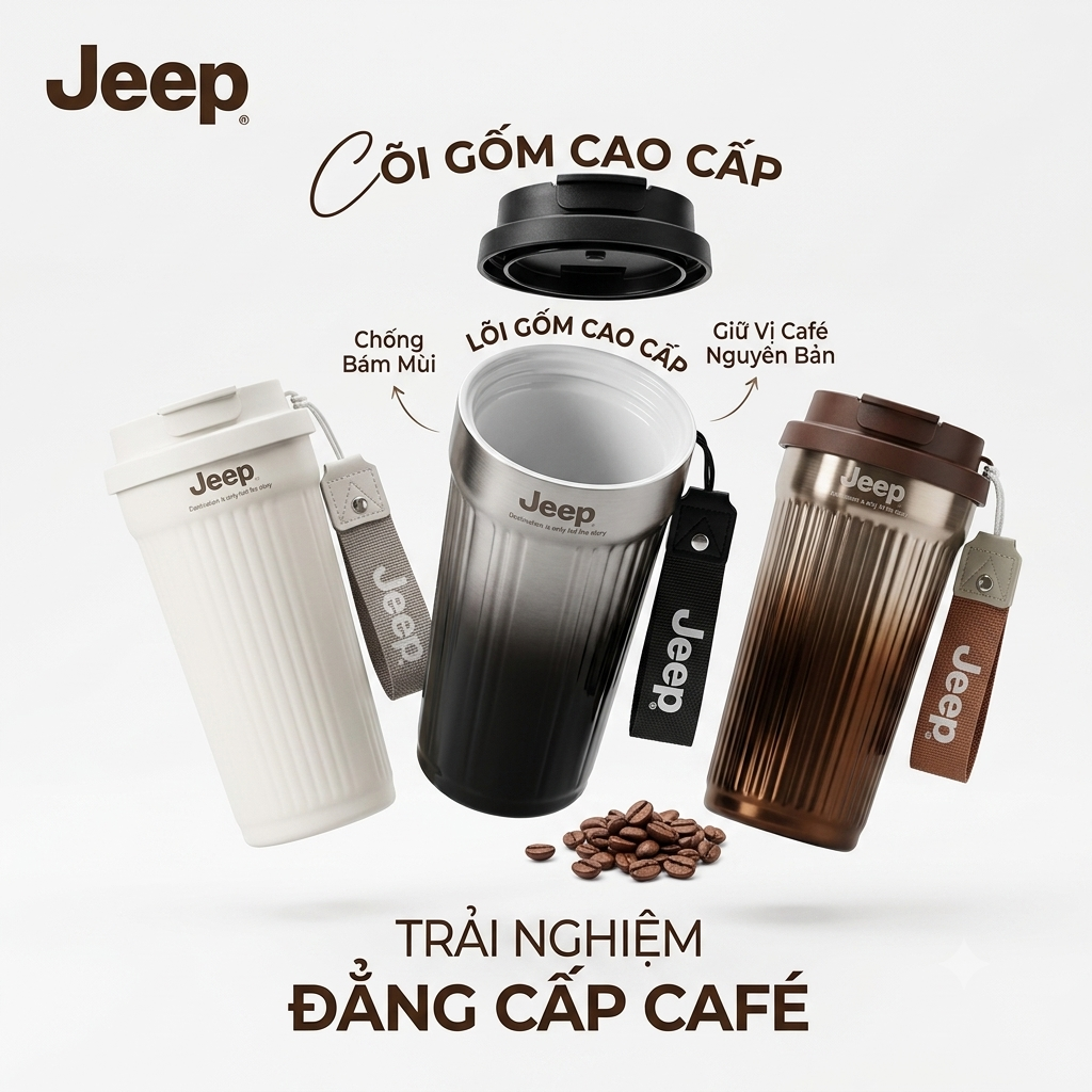  Bình / cốc giữ nhiệt cao cấp Jeep 550ml, ruột inox 316 phủ gốm Ceramic ( màu random)