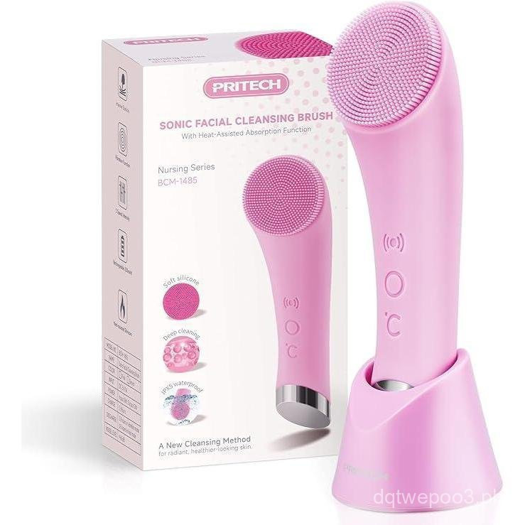 Máy rửa mặt PRITECH bằng silicon, massage nhiệt, tẩy tế bào chết làm sạch sâu BCM-1485 - hàng Amazon