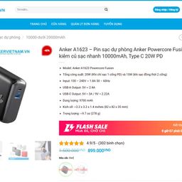 Pin dự phòng Anker Fusion A1623 10.000mAh - hàng cũ, ko bao sống chết