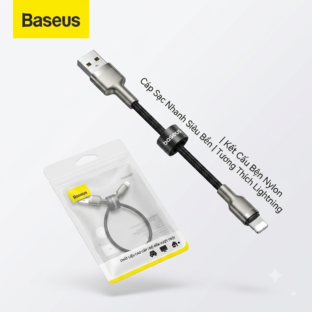 Cáp sạc iPhone Baseus Cafule Metal – USB-A to Lightning 2.4A - dài 25cm chính hãng Cáp sạc iPhone Baseus Cafule Metal – USB-A to Lightning 2.4A - dài 25cm - Thiết kế ngoại quan thực tế chính hãng tại Hiếu Tạp Hóa