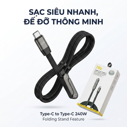 Cáp Sạc Nhanh C to C 240W dây dù, Kiêm Giá Đỡ Điện Thoại Gấp Gọn, công suất 60…