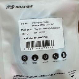 Dây cáp sạc 3 đầu DRAPOW CZ33 (L + C + M), sạc được iPhone 18