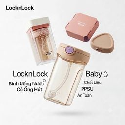 Bình nước trẻ em Lock&Lock, nhựa PPSU cực an toàn, chống đổ nước, có ống hút &…