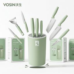 Bộ dao nhà bếp 6 món VOSIN AURORA, kèm dock, có dao chặt thái bản lớn