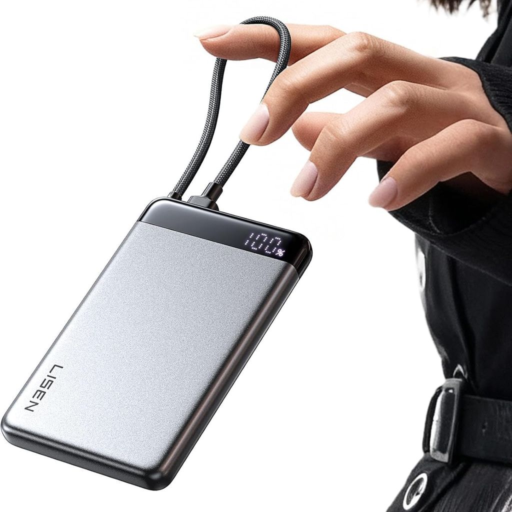 Pin dự phòng 10.000mAh hãng LISEN - P301 sạc nhanh 22.5w, siêu mỏng, liền cáp Type- thực tế Pin dự phòng 10.000mAh hãng LISEN - P301 sạc nhanh 22.5w, siêu mỏng, liền cáp Type- - Góc chụp chi tiết thực tế 4