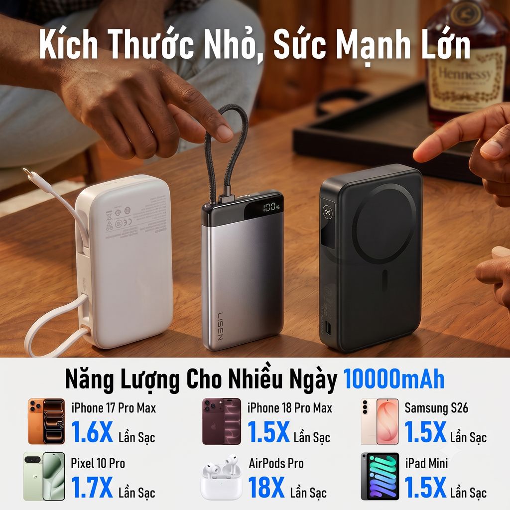 Pin dự phòng 10.000mAh hãng LISEN - P301 sạc nhanh 22.5w, siêu mỏng, liền cáp Type- thực tế Pin dự phòng 10.000mAh hãng LISEN - P301 sạc nhanh 22.5w, siêu mỏng, liền cáp Type- - Góc chụp chi tiết thực tế 8