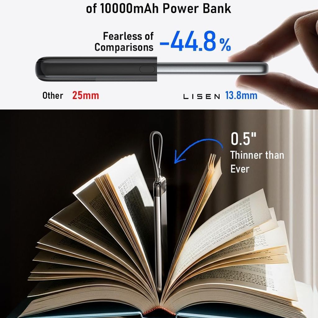 Pin dự phòng 10.000mAh hãng LISEN - P301 sạc nhanh 22.5w, siêu mỏng, liền cáp Type- thực tế Pin dự phòng 10.000mAh hãng LISEN - P301 sạc nhanh 22.5w, siêu mỏng, liền cáp Type- - Góc chụp chi tiết thực tế 14