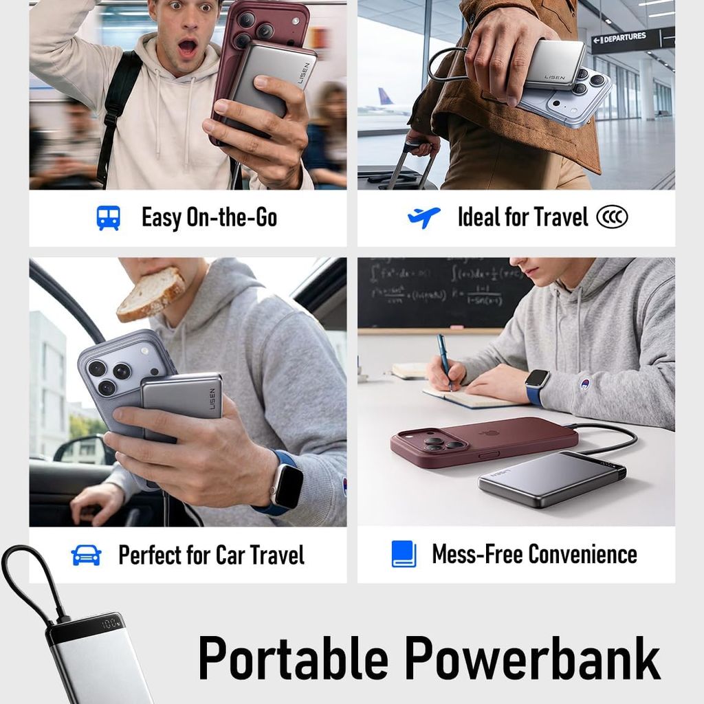 Pin dự phòng 10.000mAh hãng LISEN - P301 sạc nhanh 22.5w, siêu mỏng, liền cáp Type- thực tế Pin dự phòng 10.000mAh hãng LISEN - P301 sạc nhanh 22.5w, siêu mỏng, liền cáp Type- - Góc chụp chi tiết thực tế 19