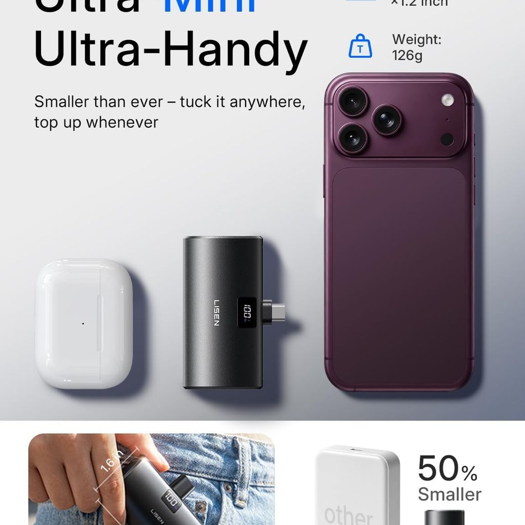 Pin dự phòng LISEN 6800mAh siêu nhỏ gọn, sạc nhanh 22.5W, LISEN - 2E450 / P106 thực tế Pin dự phòng LISEN 6800mAh siêu nhỏ gọn, sạc nhanh 22.5W, LISEN - 2E450 / P106 - Góc chụp chi tiết thực tế 8
