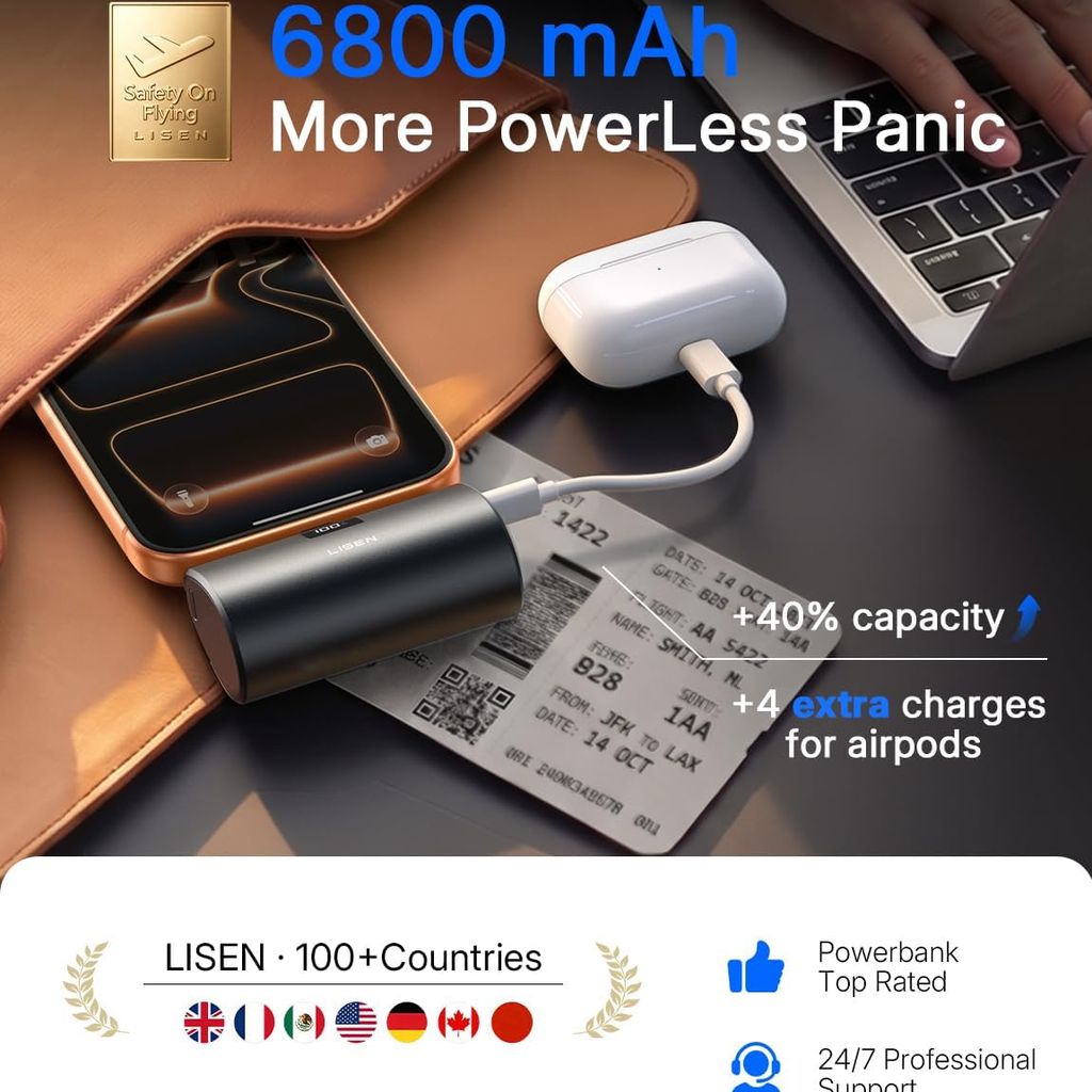 Pin dự phòng LISEN 6800mAh siêu nhỏ gọn, sạc nhanh 22.5W, LISEN - 2E450 / P106 thực tế Pin dự phòng LISEN 6800mAh siêu nhỏ gọn, sạc nhanh 22.5W, LISEN - 2E450 / P106 - Góc chụp chi tiết thực tế 14
