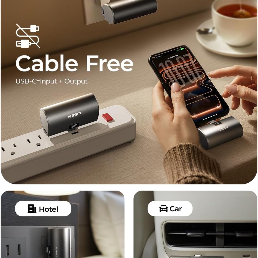 Pin dự phòng LISEN 6800mAh siêu nhỏ gọn, sạc nhanh 22.5W, LISEN - 2E450 / P106 thực tế Pin dự phòng LISEN 6800mAh siêu nhỏ gọn, sạc nhanh 22.5W, LISEN - 2E450 / P106 - Góc chụp chi tiết thực tế 13