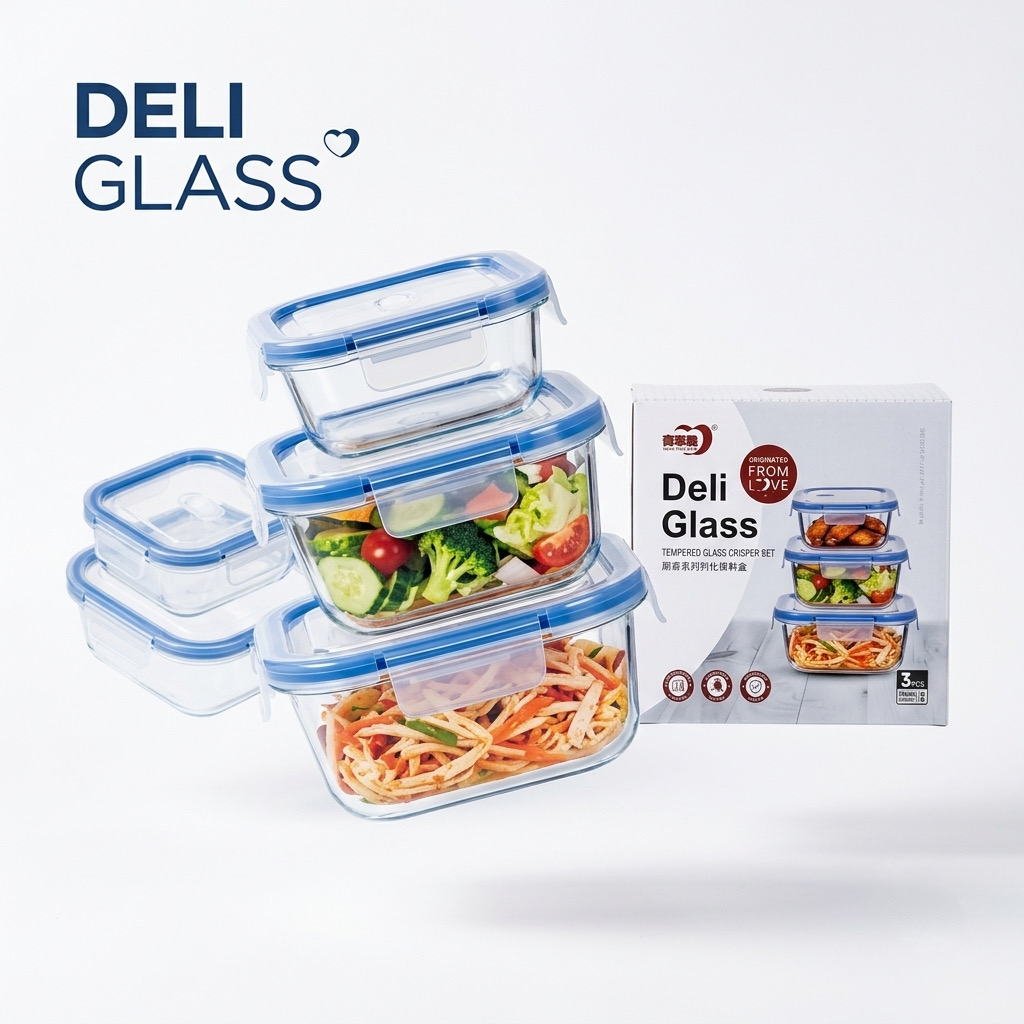 Bộ 3 Hộp Thủy Tinh Cường Lực Đựng Thực Phẩm DELI GLASS (360ml - 630ml - 1030ml) chính hãng Bộ 3 Hộp Thủy Tinh Cường Lực Đựng Thực Phẩm DELI GLASS (360ml - 630ml - 1030ml) - Thiết kế ngoại quan thực tế chính hãng tại Hiếu Tạp Hóa