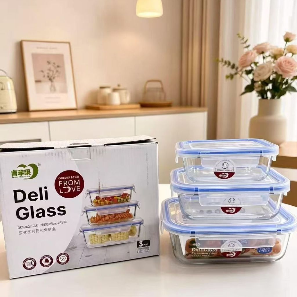 Bộ 3 Hộp Thủy Tinh Cường Lực Đựng Thực Phẩm DELI GLASS (360ml - 630ml - 1030ml) thực tế Bộ 3 Hộp Thủy Tinh Cường Lực Đựng Thực Phẩm DELI GLASS (360ml - 630ml - 1030ml) - Góc chụp chi tiết thực tế 6