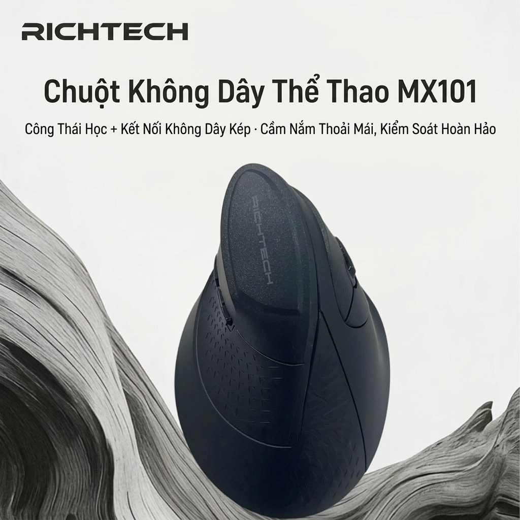 Chuột Bluetooth công thái học RICHTECH - MX101 , chuột yên lặng, 3200 DPI, led RGD thực tế Chuột Bluetooth công thái học RICHTECH - MX101 , chuột yên lặng, 3200 DPI, led RGD - Góc chụp chi tiết thực tế 13