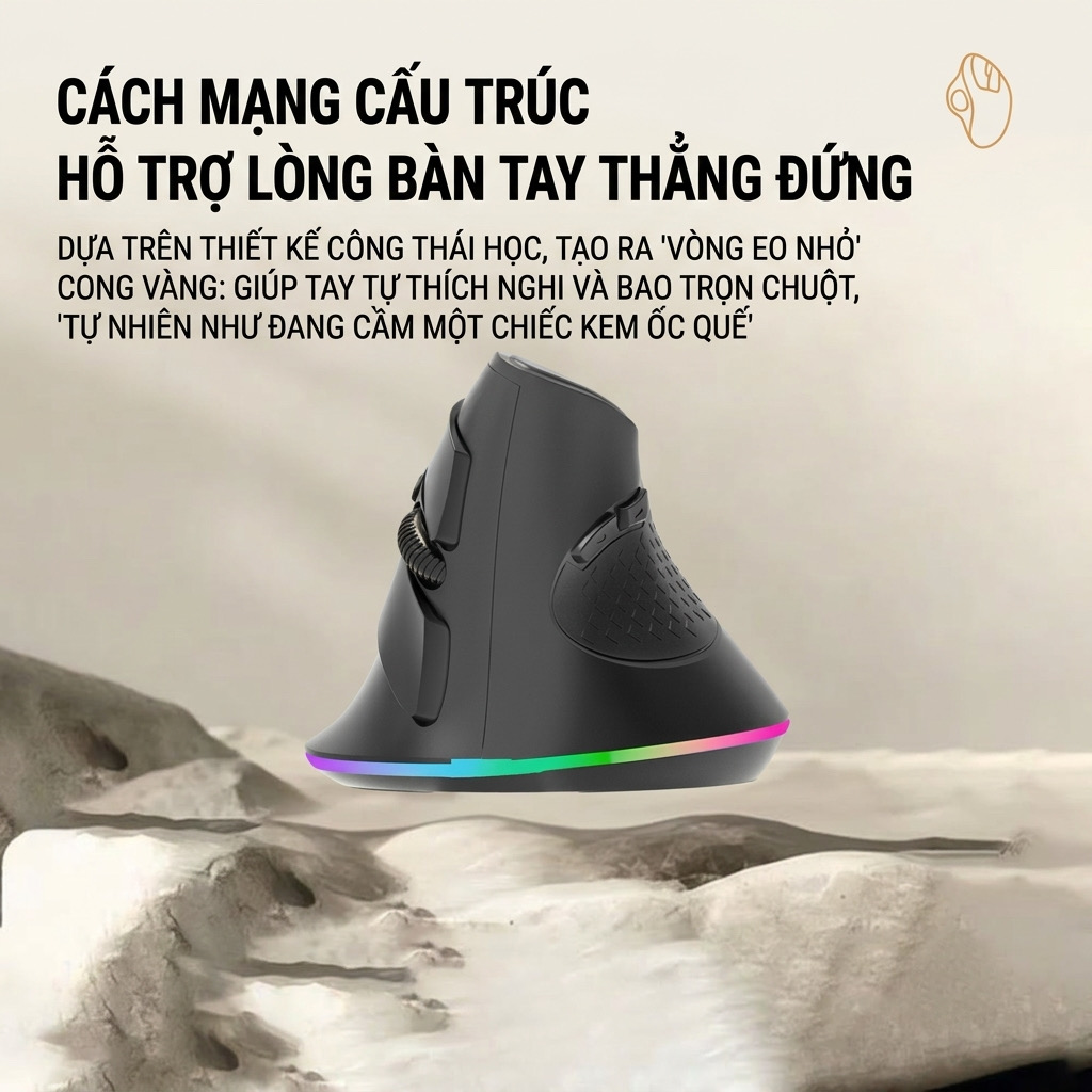 Chuột Bluetooth công thái học RICHTECH - MX101 , chuột yên lặng, 3200 DPI, led RGD thực tế Chuột Bluetooth công thái học RICHTECH - MX101 , chuột yên lặng, 3200 DPI, led RGD - Góc chụp chi tiết thực tế 12