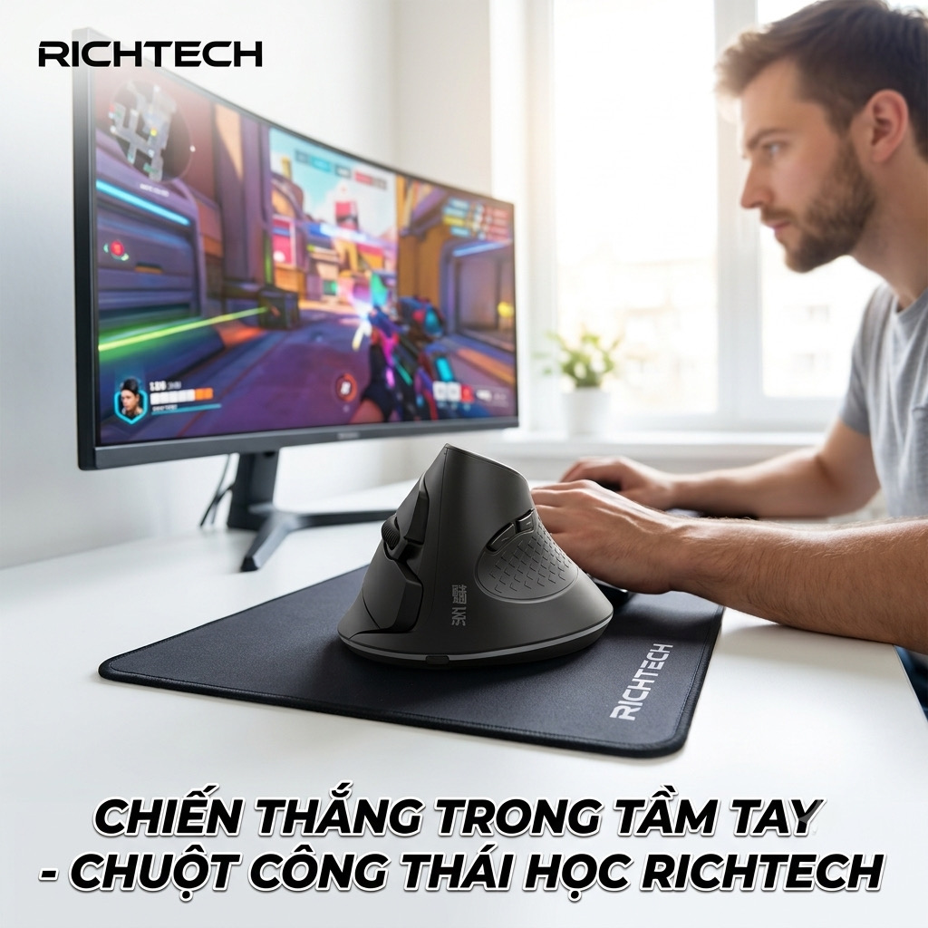 Chuột Bluetooth công thái học RICHTECH - MX101 , chuột yên lặng, 3200 DPI, led RGD thực tế Chuột Bluetooth công thái học RICHTECH - MX101 , chuột yên lặng, 3200 DPI, led RGD - Góc chụp chi tiết thực tế 11
