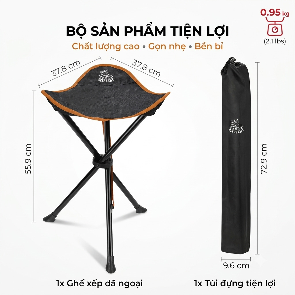 Ghế Xếp 3 Chân Dã Ngoại DEERFAMY Portable Tripod Stool (Hàng Amazon) chính hãng Ghế Xếp 3 Chân Dã Ngoại DEERFAMY Portable Tripod Stool (Hàng Amazon) - Thiết kế ngoại quan thực tế chính hãng tại Hiếu Tạp Hóa