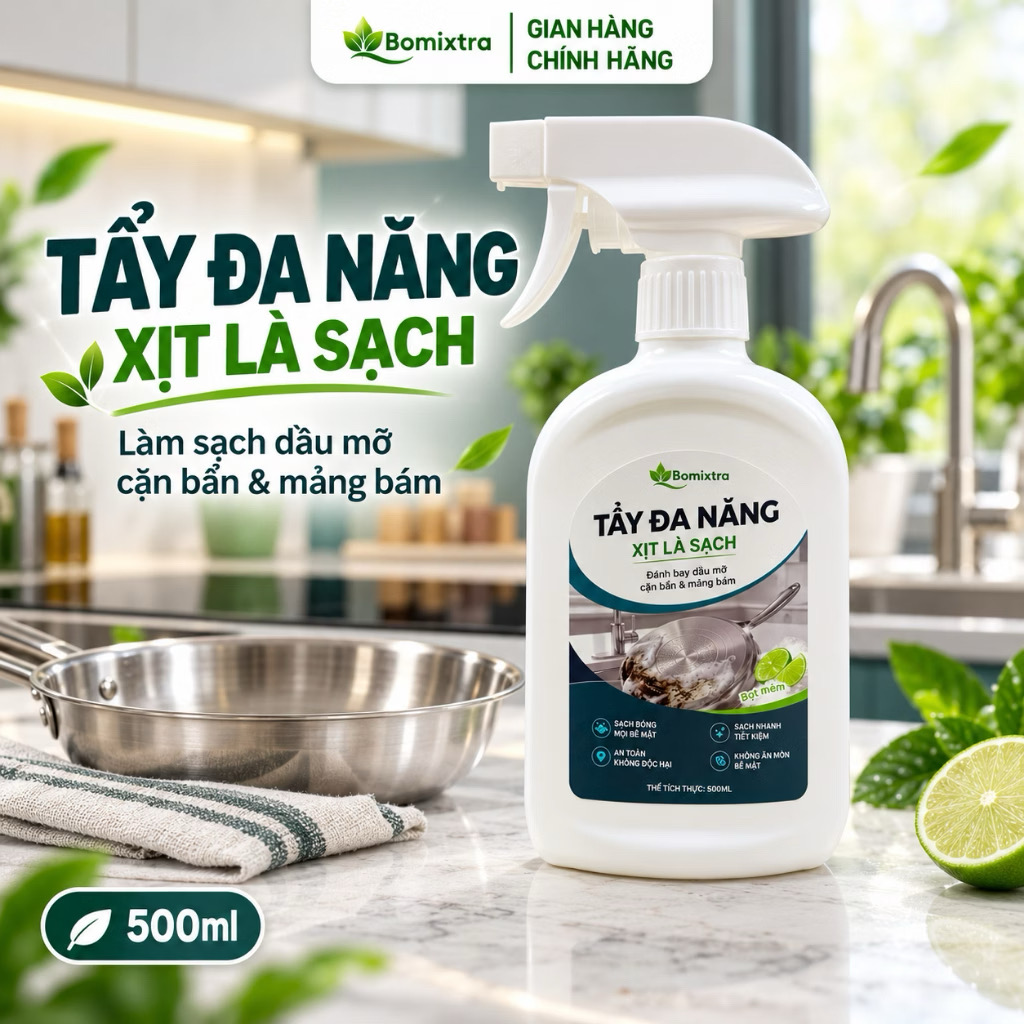 Xịt Tẩy Đa Năng Bomixtra 500ml Kèm Hộp - Tẩy Rửa Dầu Mỡ Nhà Bếp, Inox & Gạch Men chính hãng Xịt Tẩy Đa Năng Bomixtra 500ml Kèm Hộp - Tẩy Rửa Dầu Mỡ Nhà Bếp, Inox & Gạch Men - Thiết kế ngoại quan thực tế chính hãng tại Hiếu Tạp Hóa