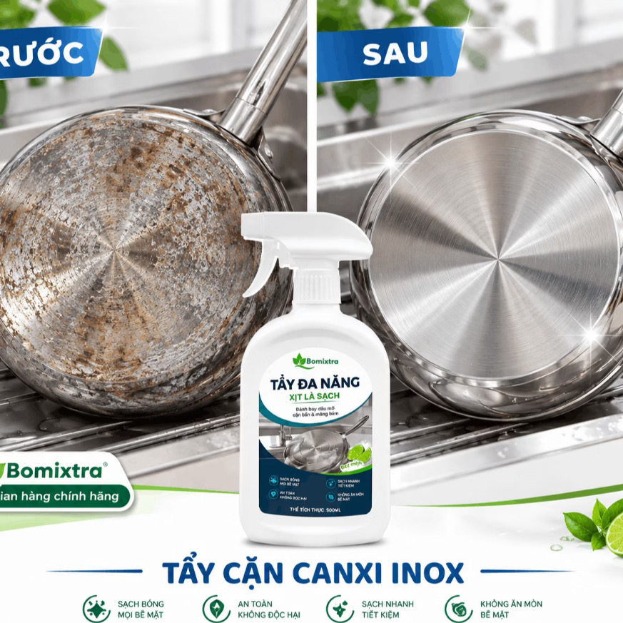 Xịt Tẩy Đa Năng Bomixtra 500ml Kèm Hộp - Tẩy Rửa Dầu Mỡ Nhà Bếp, Inox & Gạch Men thực tế Xịt Tẩy Đa Năng Bomixtra 500ml Kèm Hộp - Tẩy Rửa Dầu Mỡ Nhà Bếp, Inox & Gạch Men - Góc chụp chi tiết thực tế 5