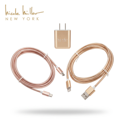 Combo Củ sạc + 2 dây cáp có MFI hãng Nicole Miller New York, sạc 2 cổng + cáp…