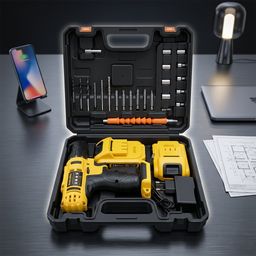 Bộ Máy khoan & vặn vít không dây hãng DUNLANDI , 2 pin rời, kèm hộp full phụ k…