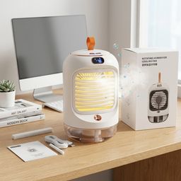 Quạt tích điện để bàn phun sương RD22 , có màn hình , xoay 90 độ, đèn ngủ 