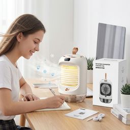 Quạt tích điện để bàn phun sương RD22 , có màn hình , xoay 90 độ, đèn ngủ