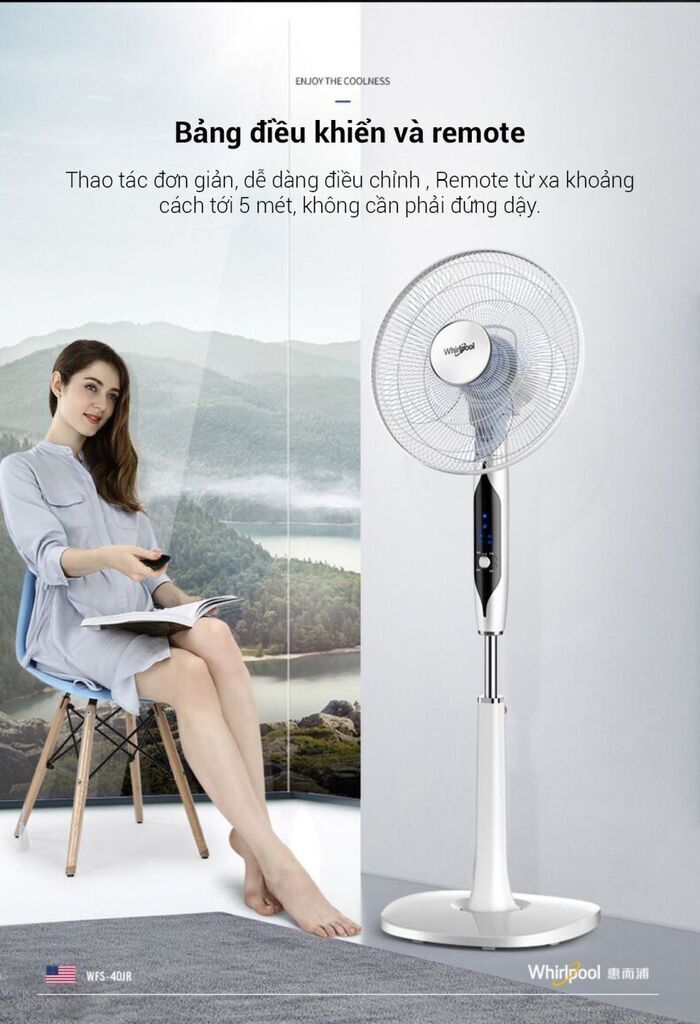Quạt cây hãng Whirlpool (Mỹ) ,siêu mạnh , ko điều khiển - không chổi than ( hộp hơi xấu )