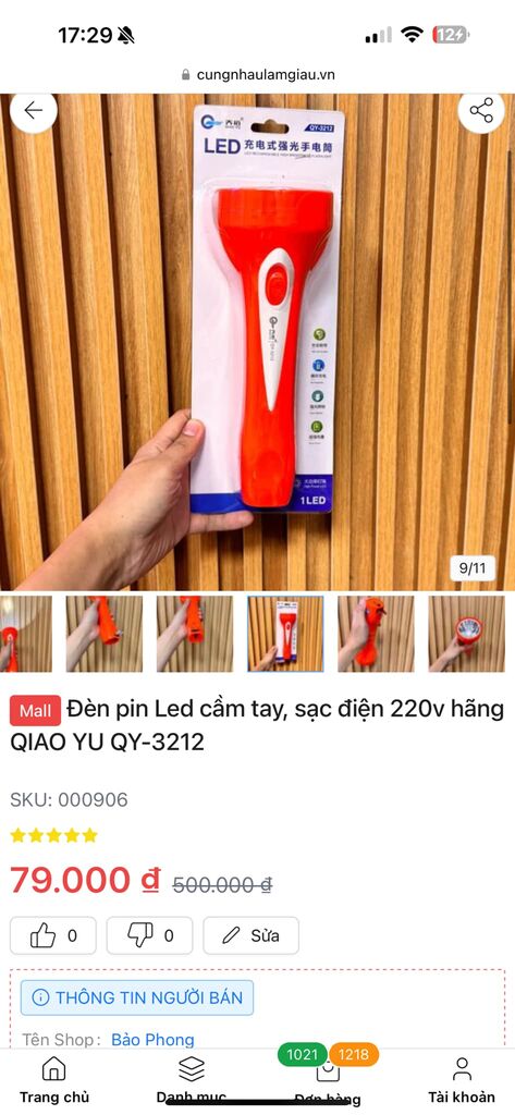 Đèn pin Led cầm tay, sạc điện 220v hãng QIAO YU QY-3212