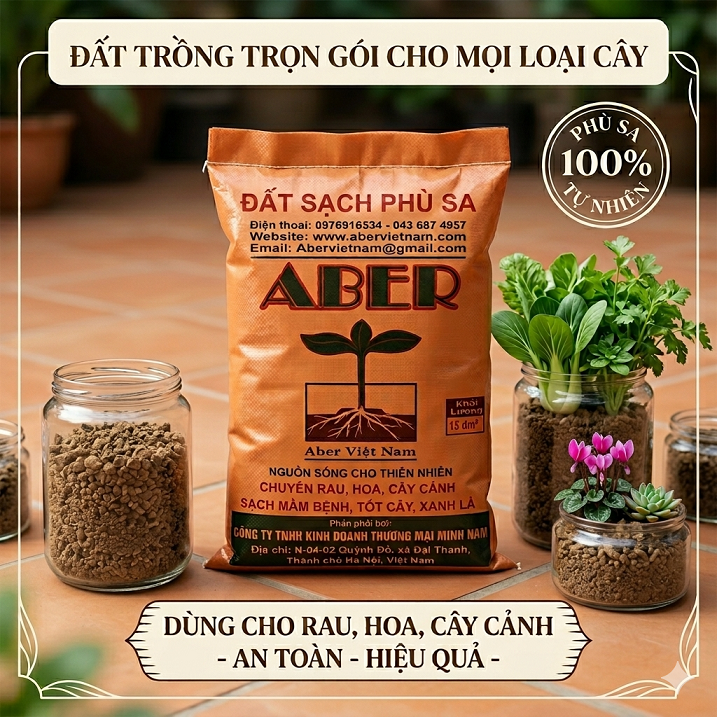 Đất thịt phù sa Aber, 10kg đất sạch giàu dinh dưỡng, đất Aber trồng rau, hoa, cây cảnh an toàn