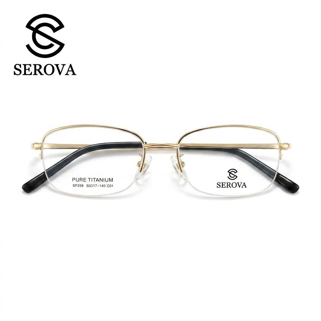 Kính mắt Titanium cao cấp hãng SEROVA SP259 , gọng kính cận chất liệu Titan siêu nhẹ - màu vàng