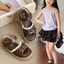 Dép Quai Hậu Bé Gái Phối Nơ Bèo Nhún Vintage - sandal trẻ em quay da , đế cao su êm ái
