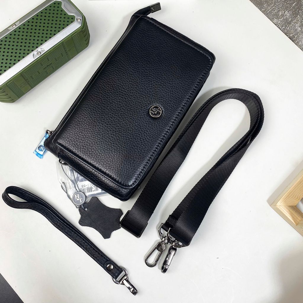 Ví Clutch Nam Da Bò Thật Cao Cấp 2 Ngăn Khóa Kéo Đa Năng (Kèm Dây Đeo Chéo & Dây Lồng) 2013-5B