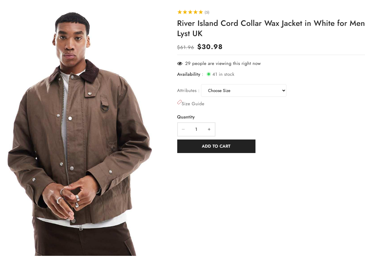 Khaki Waxed Jacket (Regular Fit) - Áo khoác trần bông quả trám River Island