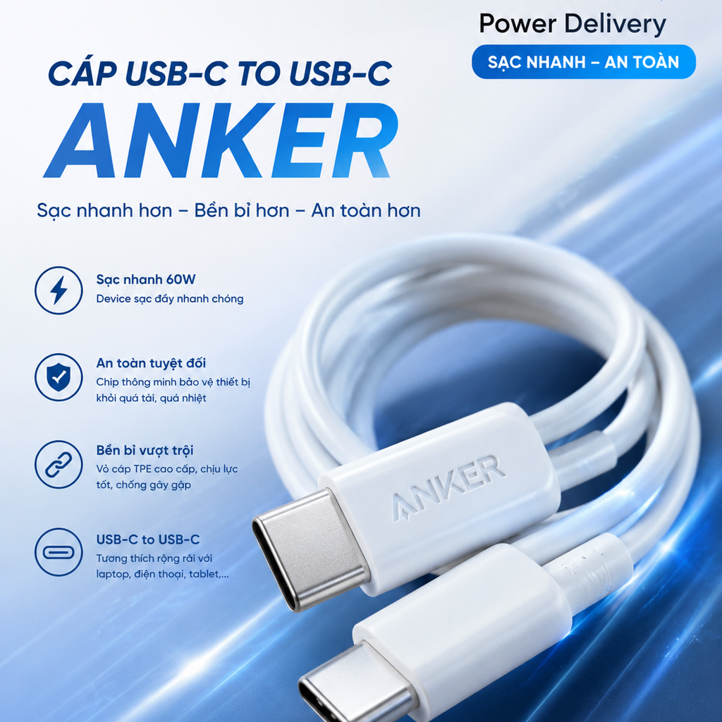 Cáp Anker C to C 60w