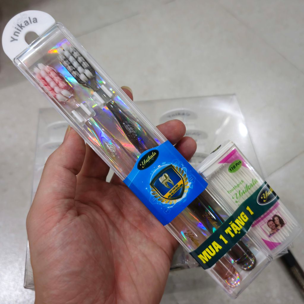 Combo 2 bàn chải đánh răng cao cấp Ynikala, đầu chải siêu mềm (Tặng 1h tăm nhựa)