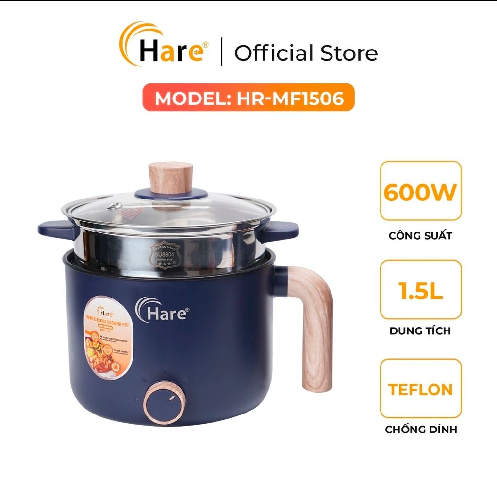 Ca lẩu, nồi lẩu điện mini HARE HR-MF1506 dung tích 1.5L, công suất 600W