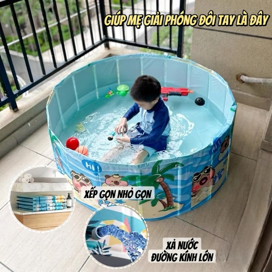 Bể bơi gấp gọn cho bé đường kính 90cm, cao 45cm hàng dày đẹp.
