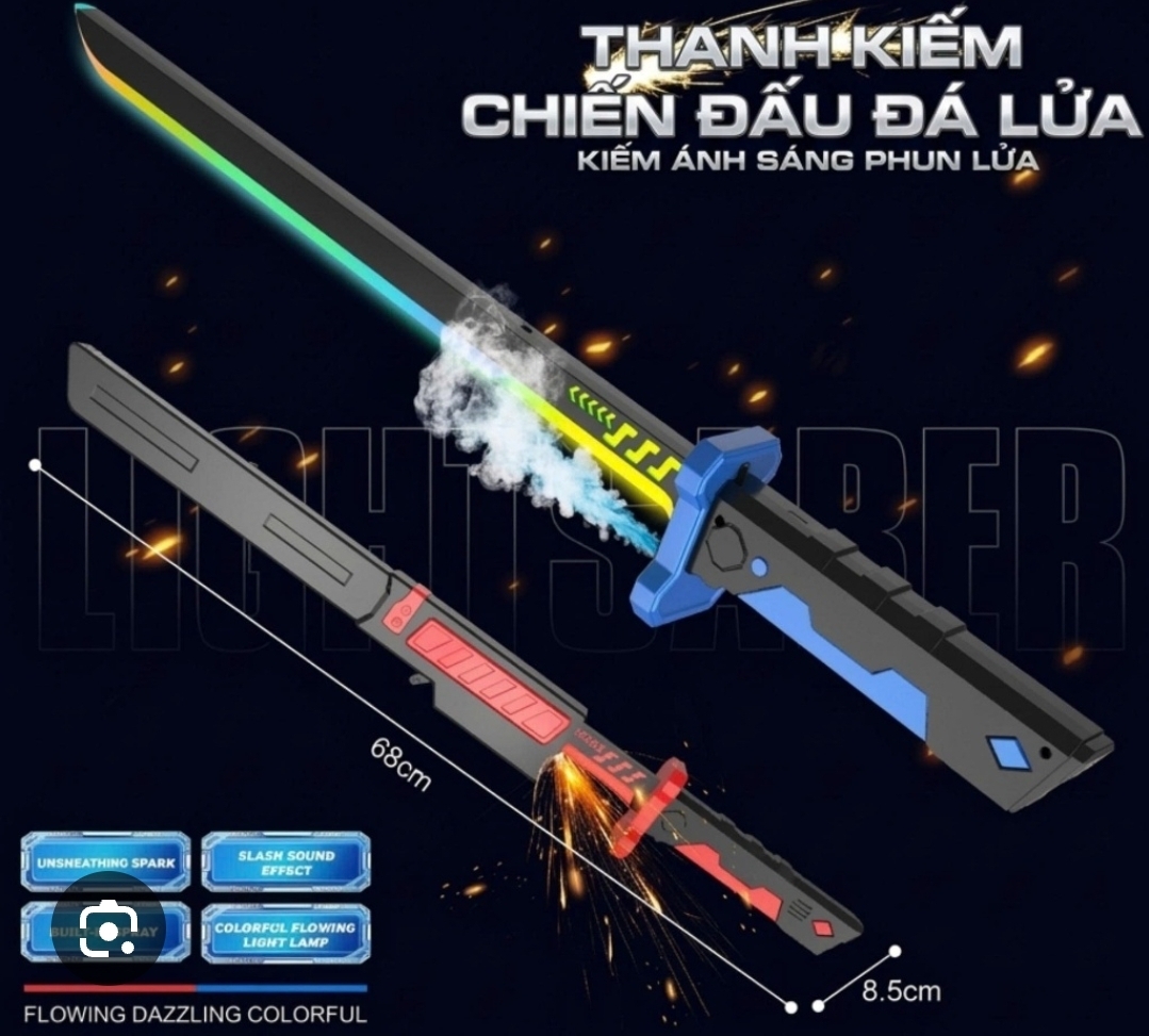 Đồ chơi ... lazer có chế độ phun khói, hiệu ứng tia lửa, có âm thanh và led đổi màu