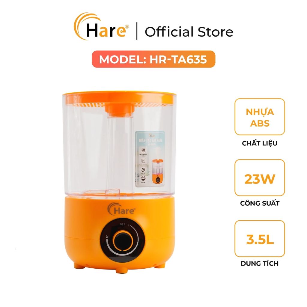 Máy phun sương tạo ẩm HARE HR-TA635 dung tích 3.5L, công suất 23W.